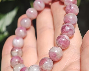Pink Tourmaline Large Bead Bracelet - Plum Blossom 10-11mm Bead Bracelet - Rubellite Pink Tourmaline Bead Bracelet - Love + Compassion