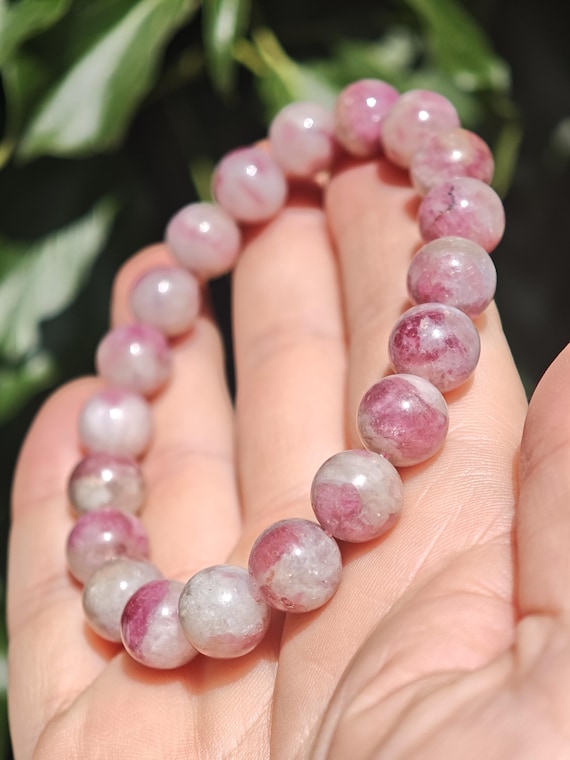 Pink Tourmaline Large Bead Bracelet - Plum Blossom 10-11mm Bead Bracelet - Rubellite Pink Tourmaline Bead Bracelet - Love + Compassion