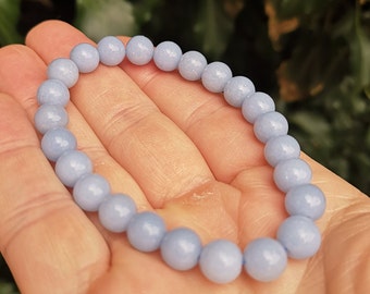 Angelite Crystal Bead 8mm Bracelet - Angel & Spirit Guide Crystal Bracelet - Angelite Bead Bracelet -  Angel Gift - 7 inch size