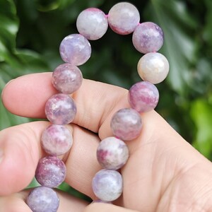 Unicorn Stone Large Bead Bracelet - Pegmatite 11mm Bead Bracelet - Pink Tourmaline, Lepidolite, Smokey Quartz Combi Bracelet 7-7 1/4 inch zdjęcie 3