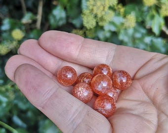 Sunstone Sphere 11mm - Rare Small Rainbow Sunstone Gem Ball - Orange Flashy Sunstone Mini Sphere