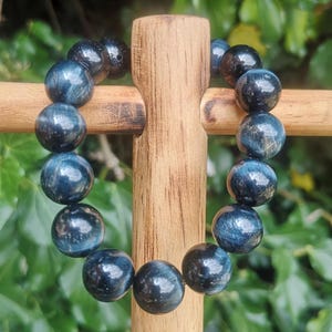 Hawks Eye Bracelet - Blue Tigers Eye Crystal Bracelet - 12mm Bead Bracelet Blue Tigers Eye - Large Bead Hawks Eye Bracelet