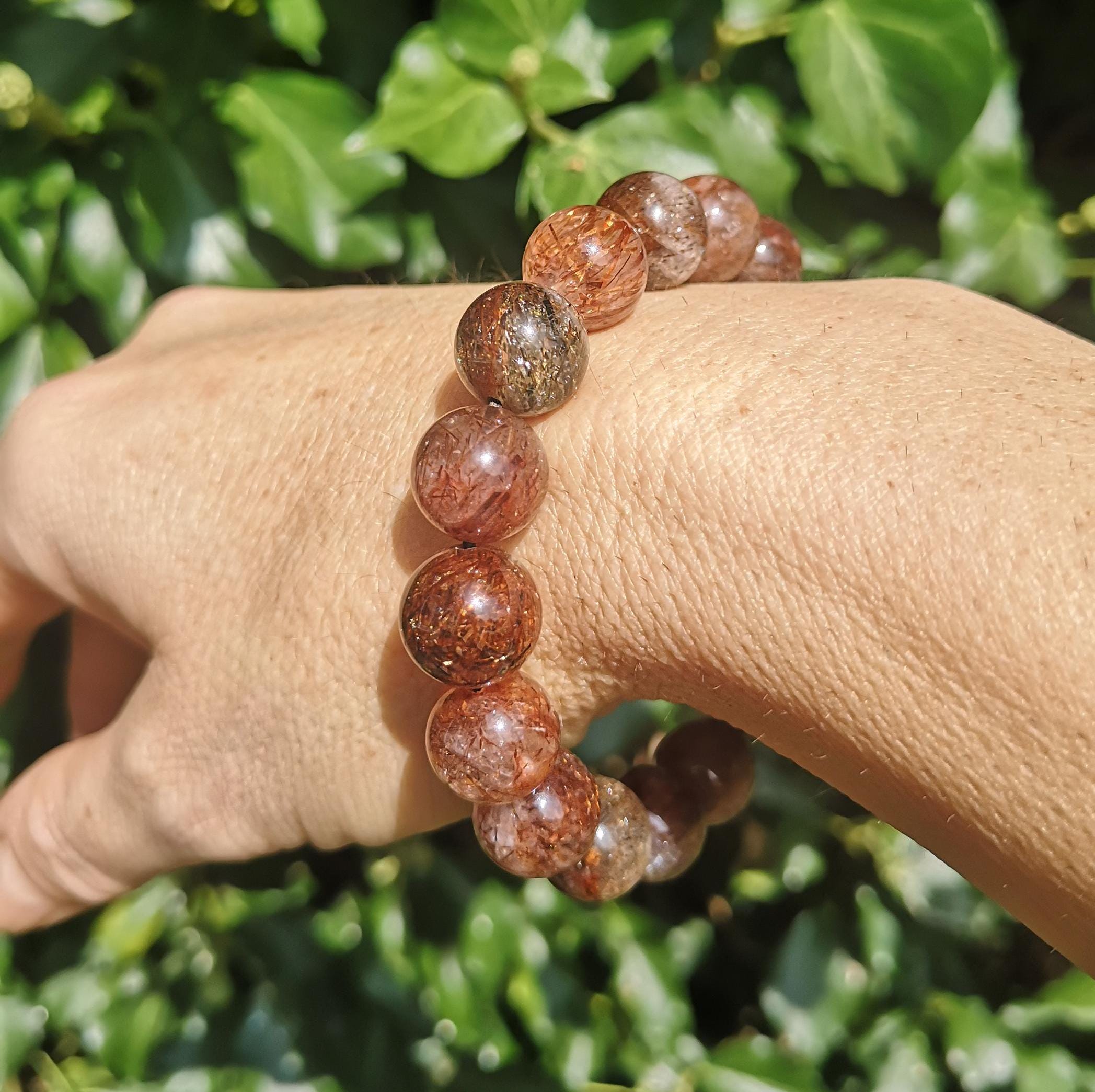 Rutilated Quartz Bracelet - Flashy Bronze Rutile Bead Bracelet - Copper ...