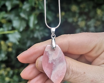 Pink Opal Necklace - Pink Opla Pendant & 925 Silver Snack Chain -  Pink Opal Necklace with Sterling Silver - Gemstone of Love + Gentleness