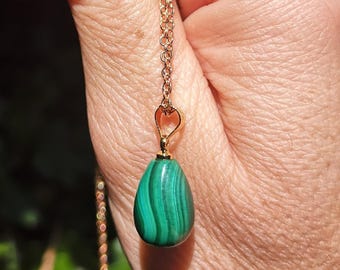 Malachite Crystal Pendant - Genuine Malachite Crystal Necklace - Tear Drop Malachite Necklace -  Affordable Malachite Necklace - Gold Plated