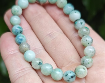 Phoenix Stone Bead Bracelet - Phoenix 8mm Stretch Bracelet -  Chrysocolla, Malachite & Turquoise Combination Bracelet -  7 inch wrist