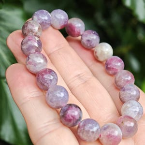Unicorn Stone Large Bead Bracelet - Pegmatite 11mm Bead Bracelet - Pink Tourmaline, Lepidolite, Smokey Quartz Combi Bracelet 7-7 1/4 inch zdjęcie 5