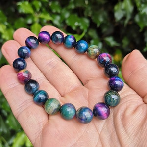 Stunning Galaxy Tigers Eye Bead Bracelet - purple pinks, blues and greens just stunning