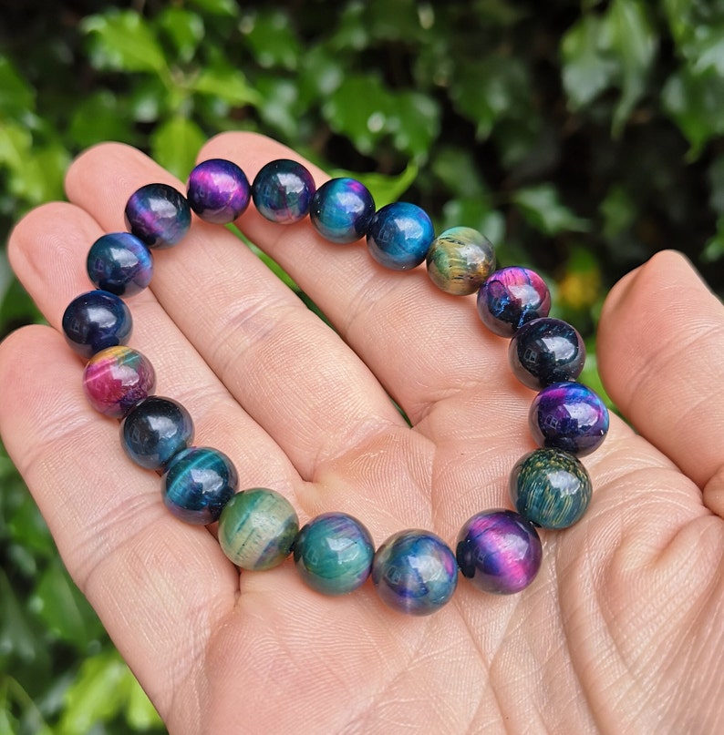 Stunning Galaxy Tigers Eye Bead Bracelet - purple pinks, blues and greens just stunning