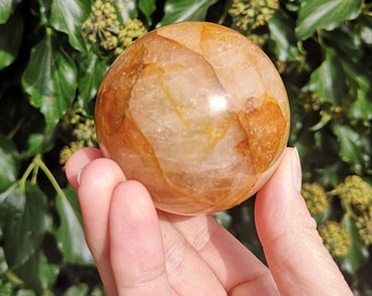 Golden Healer Crystal Sphere 64mm - 369g Gold Quartz Crystal Ball - Iron Oxide Golden Quartz Sphere - Golden Ray Healing  - Healer Quartz
