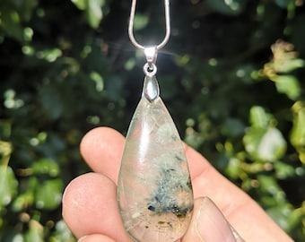 Prehnite + Rutile Epidote 925 Silver Necklace - Rutilated Epidote Prehnite Necklace - Prehnite & Rutilated Epidote Pendant - Healer Pendant