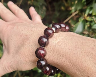 Garnet Gem Large Bead Bracelet with Sterling Silver - Handmade 12mm Garnet Bead Bracelet - Spiritual Protection -Crystal of Passion Bracelet