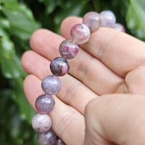Unicorn Stone Large Bead Bracelet - Pegmatite 11mm Bead Bracelet - Pink Tourmaline, Lepidolite, Smokey Quartz Combi Bracelet 7-7 1/4 inch zdjęcie 9
