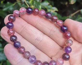 Super Seven 7.5mm Bead Bracelet - Super 7 Crystal Bead Bracelet - Melody Stone Beads Bracelet - Super 7 Stretch Bracelet - 7 inch wrist