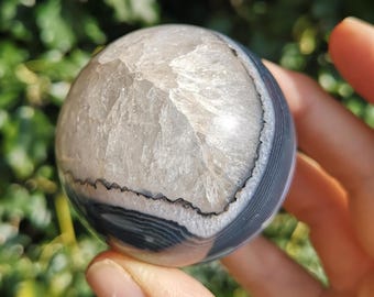 Black Tuxedo Agate Sphere 240g - Black Sardonyx Sphere 56mm - Rare Banded Black Onyx Ball With Swirls & Banding - Strength + Protection