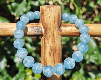 Lemurian Aquatine Bracelet - Lemurian Aquatine Calcite Bracelet - Rare Blue Onyx 9mm Bead Bracelet -Link to Lemuria - Spiritual Gem Bracelet