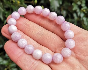 Pink Kunzite Bracelet - Kunzite 9.5mm Bead Bracelet - Genuine Pink Kunzite Bead Jewellery - Stretch Kunzite Bracelet - "The Womans Stone"