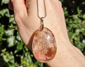 Garden Quartz Necklace - Lodolite + Silver Necklace - Scenic Quartz Pendant with 925 Silver Snake Chain - Shamanic Dream Stone Pendant
