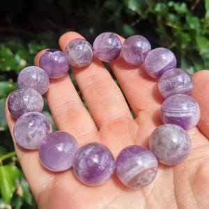 Dream Amethyst Large Bead Bracelet - Chevron Amethyst 16mm Bead Bracelet -  Chunky Dog Tooth Amethyst Bracelet - Rare Amethyst Bracelet