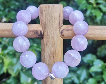 Pink Kunzite Large Bead Bracelet - Kunzite Crystal 13-13.5mm Bead Bracelet - The Womans Stone Bracelet - Pink Gemstone Stretch Bracelet