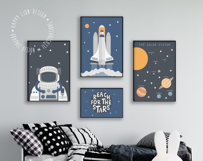 Set of 4 Space Rocket Prints for Nursery Space Decor - Etsy
