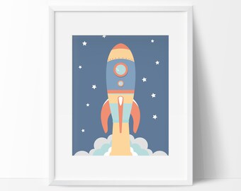 Space Rocket Print, Nursery Wall Art