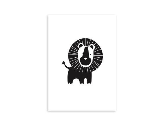 Black And White Lion Print Lion Nursery Printablebaby Animal Etsy