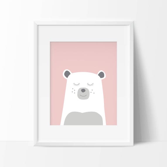 Plakat Niedźwiedź Polarny Dziewczyna Niedźwiedź Rysunek Skandynawski Plakat Niedźwiedź Rysunku Baby Room Dekoracja Niedźwiedzia
