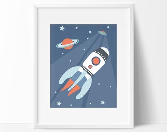 Space Rocket Print for Nursery Space Decor