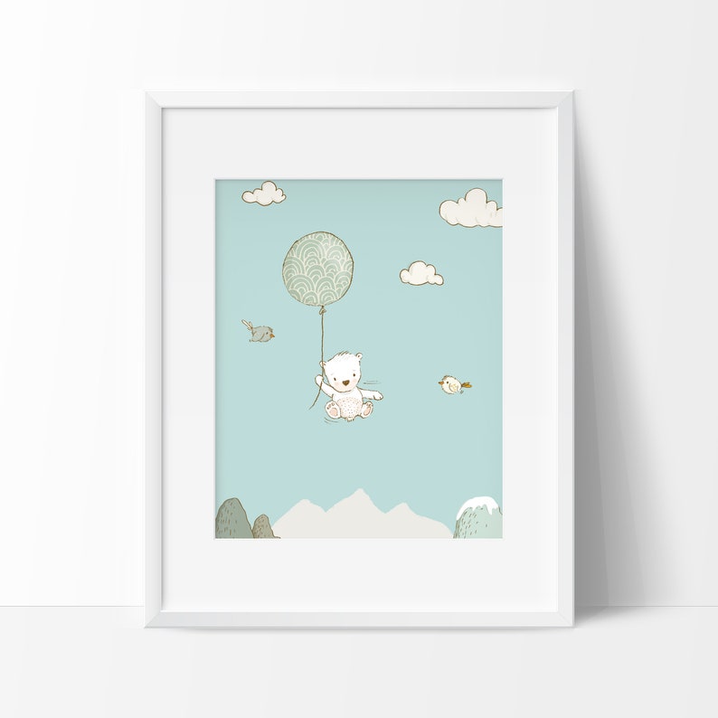Scandinavian nursery Baby Bear Woodland printable Cute animal print PRINTABLE NURSERY ART Bear and Balloon nursery printable