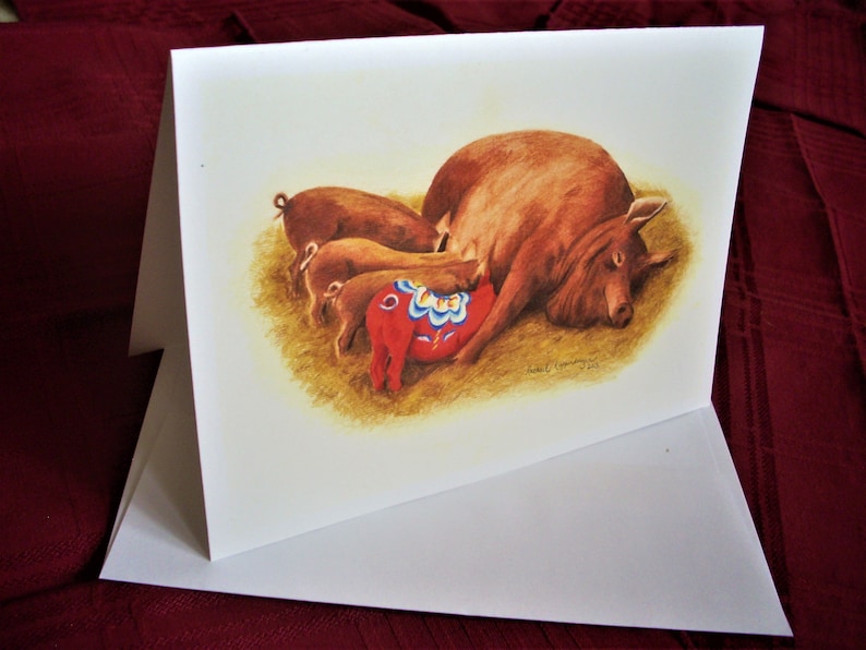 5X7 Art Card  Duroc Dala Pig image 1