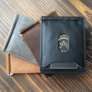 Genuine Top Grain Aged Leather - Texturizado Negro SLIM Bifold Wallet - Brass Zip w / Magnetic & Spring Money Clip + Reusable GIFT Bag SET