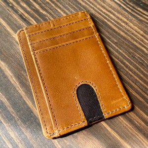 Carmel Aged Genuine Top Grain Leather SLIM Wallet - Tarjeta de crédito y ranura para identificación / foto + Juego de bolsa de regalo reutilizable