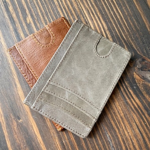 Billetera SLIM de cuero de grano superior genuino envejecido gris - Tarjeta de crédito y ranura para identificación / foto + Juego de bolsa de regalo reutilizable