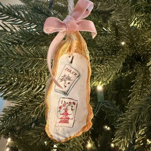 Tumbling Mahjong tiles oyster shell Christmas ornaments with velvet ribbon bow. Jokers, Flowers, Dragons, Dots, Craks and Bams & Bird Bams image 2