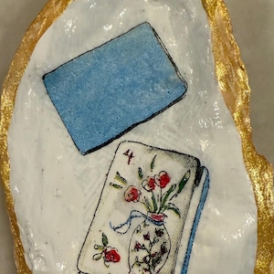 Tumbling Mahjong tiles oyster shell Christmas ornaments with velvet ribbon bow. Jokers, Flowers, Dragons, Dots, Craks and Bams & Bird Bams Flower and Blue Tile