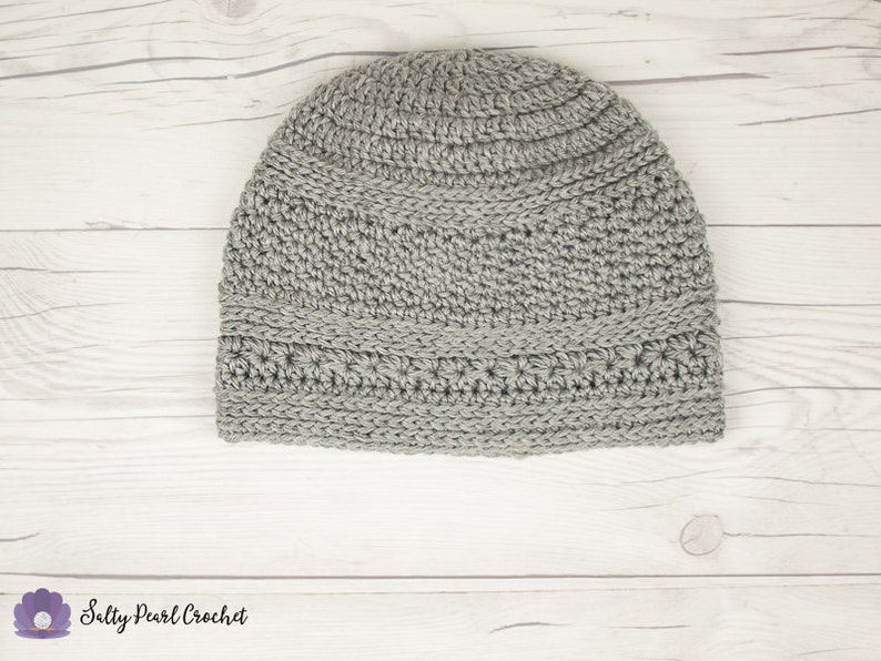 Silver Beach Beanie Hat Crochet Pattern Easy Men's Crochet Hat Pattern, Crochet Hat Pattern for men, men's Hat Pattern image 1