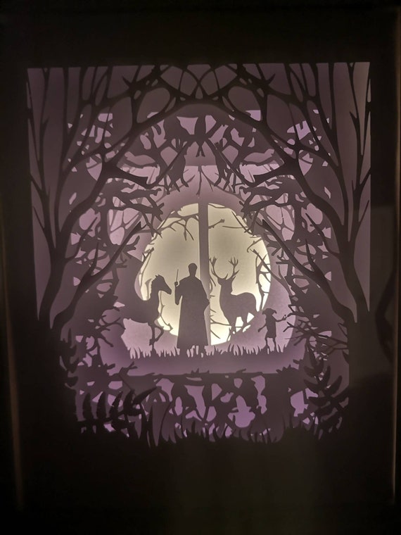 The Forbidden Forest.... Harry Potter inspired Light up Shadow Box Lightbox Papercut Artwork LED Lights