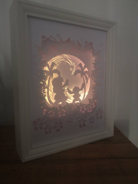 Ohana Means Family.... Lilo and Stitch inspired Light up Shadow Box Lightbox Papercut Artwork LED lights