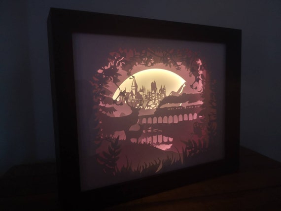 Welcome to Hogwarts.... Harry Potter inspired Light up Shadow Box Lightbox Papercut Artwork LED lights