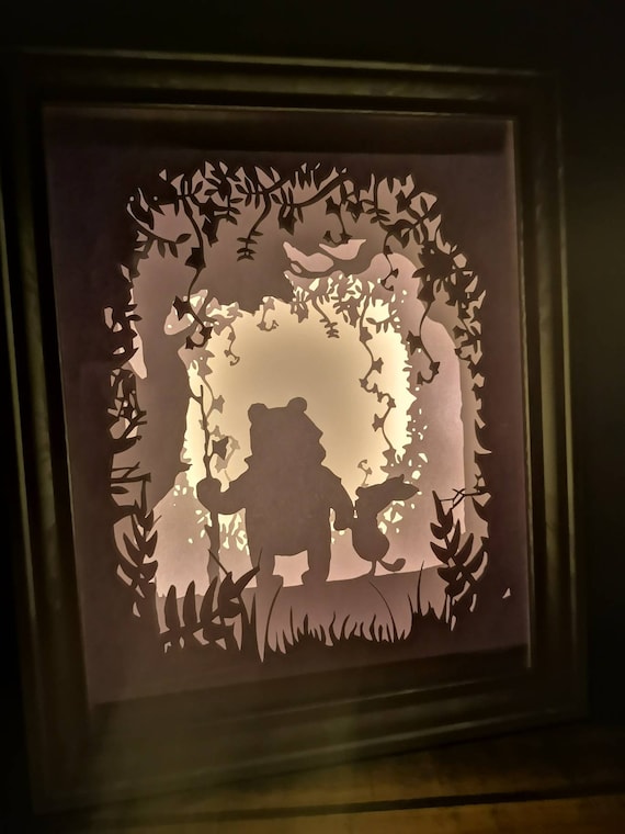 A friend is one of the nicest things you can have....Winnie the Pooh inspired Light up Lightbox Papercut Artwork LED lights