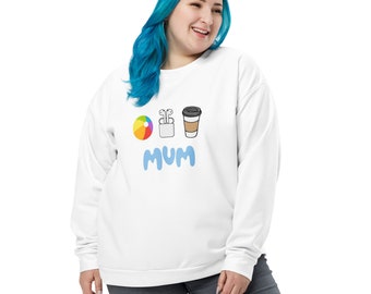 Bluey Mum Sweatshirt - The Elisabeth Marco Polo, Airpods, Coffee