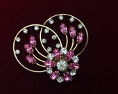V20 12K GOLD Filled Brooch, Marked Harper, Gold Foil backed Rhinestones, Hot Pink and Clear Rhinestones, Vintage Brooch, Estate Jewelry