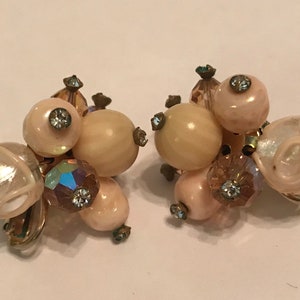 Vintage Vendome Earrings, Art Glass, Rhinestones, Screw Back