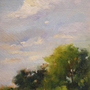 Landscape, Oil Painting in Impressionistic Style. Trees and Meadows.