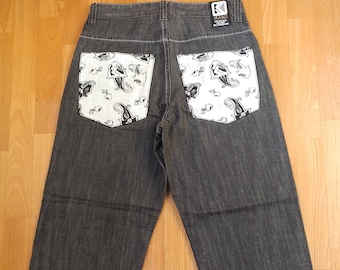 KARL KANI jeans, vintage black baggy Kani jeans loose 90s hip-hop clothing, oldschool 1990s hip hop, OG, gangsta rap, size W 32