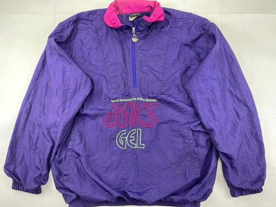 Asics Jacket, Purple, Nylon, Anorak, Vintage Track Top, 90s Hip