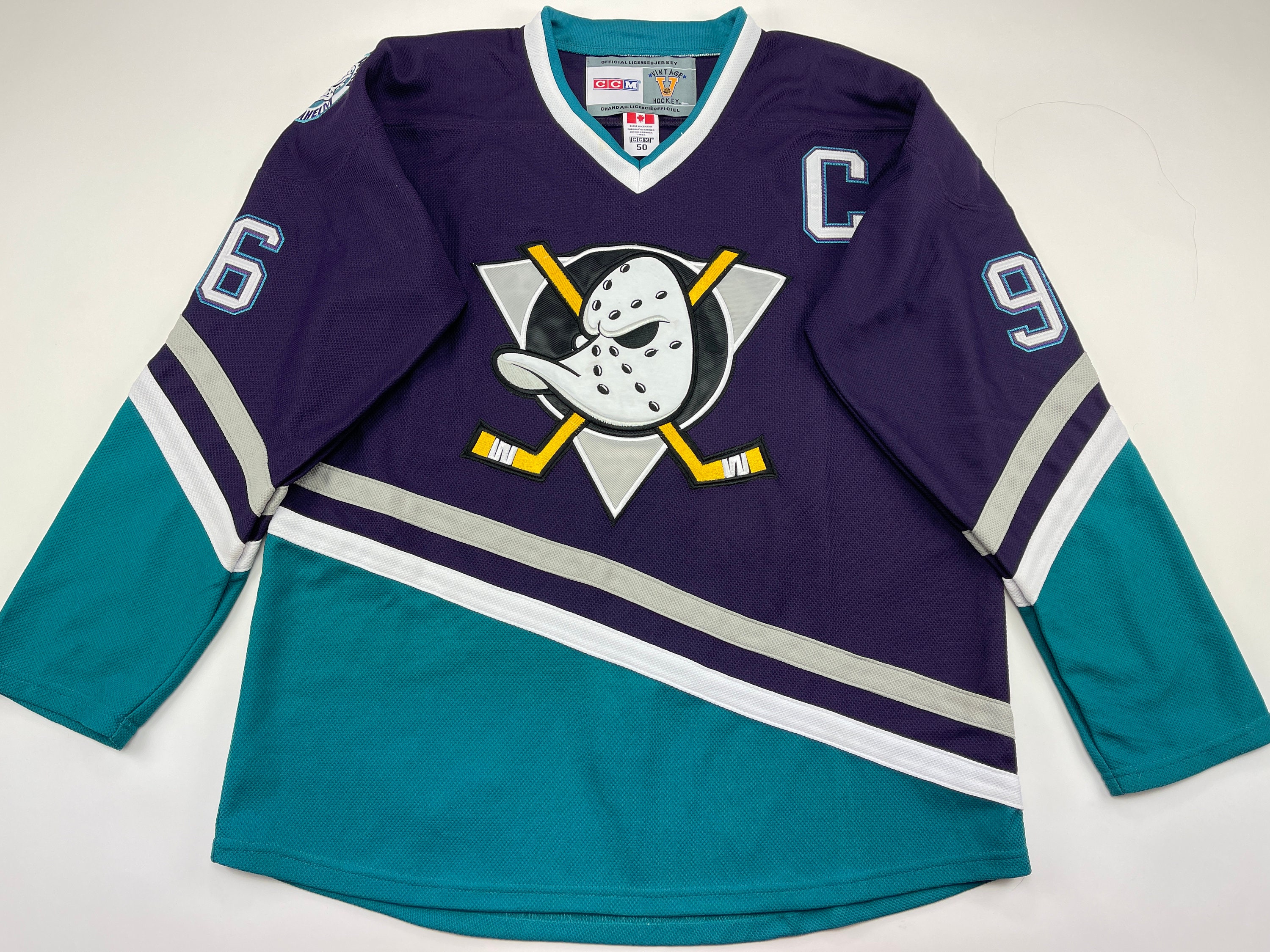 VTG 90s CCM Anaheim Mighty Ducks Purple NHL Hockey Jersey Large