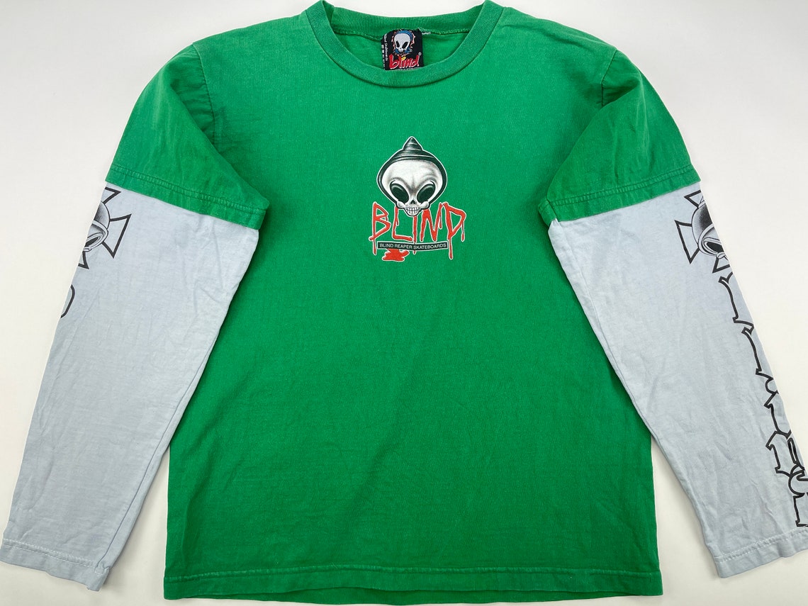 Blind Skateboards Tshirt Vintage Green Jersey 90s Hip Etsy