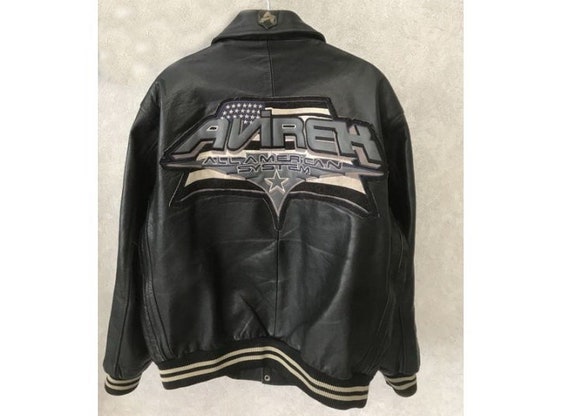 AVIREX Leather Jacket All American System Black Vintage | Etsy